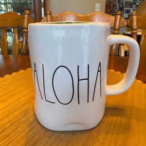 Rae Dunn White Ceramic Mug Aloha Design